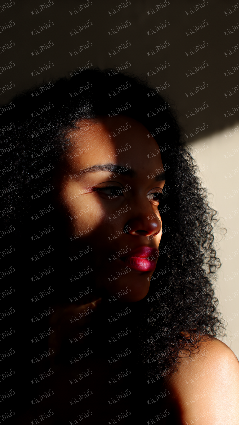 Aina - Retrato Dramático de Mulher Negra em Contraluz, Beleza Poderosa, Empoderamento e Maquiagem Ousada