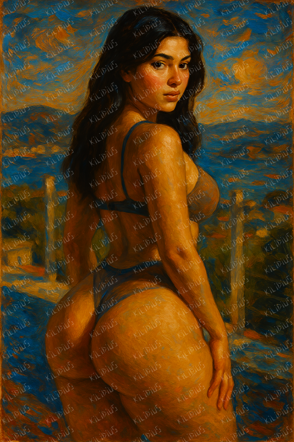 Ava -  A Musa Dourada, Retrato Feminino em Estilo Pós-Impressionista