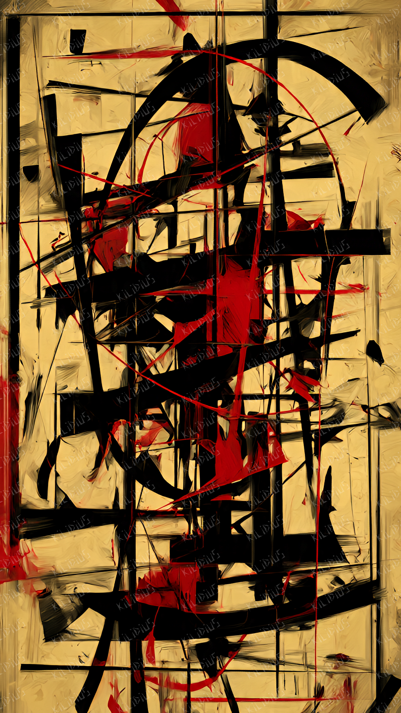 Lati -  Abstração em Preto, Vermelho e Creme, Arte Expressionista sobre Conflito, Paixão e Energia Descontrolada