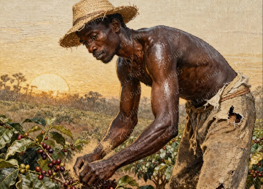 Roni - Retrato Hiper-Realista de Trabalhador Agrícola Colhendo Café,Força, Dignidade e Conexão com a Terra