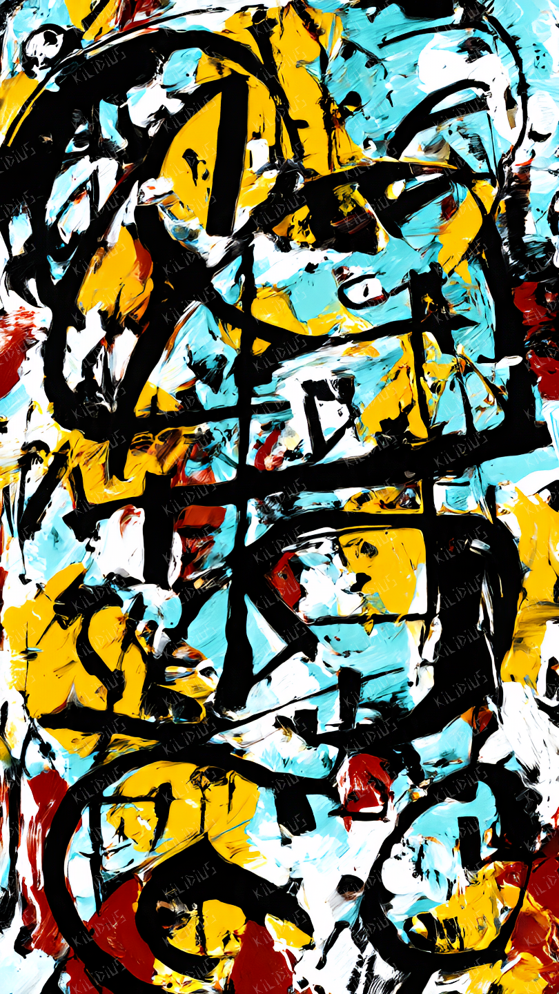 Siani -  Abstração Explosiva em Amarelo, Azul e Preto, Arte Digital Expressionista sobre Energia, Caos e Criatividade