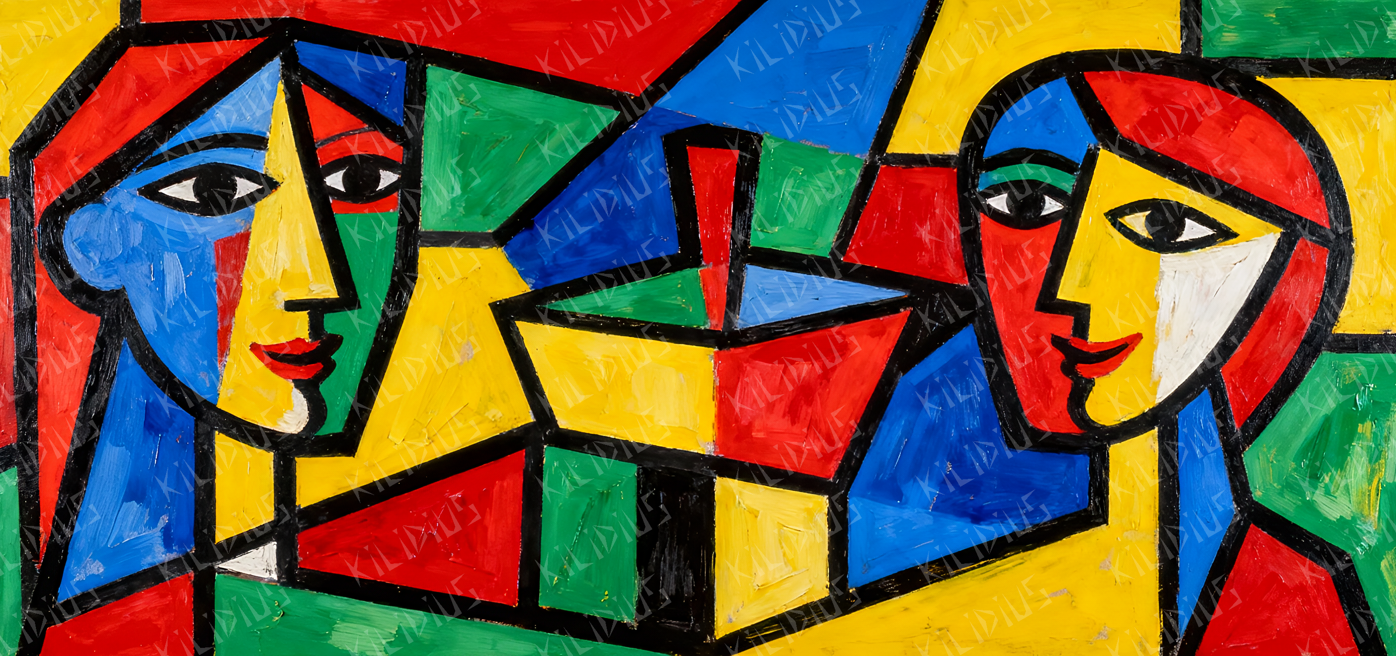 Tuli -  Retrato Cubista Colorido de Duas Figuras, Arte Moderna sobre Relacionamento, Dualidade e Identidade