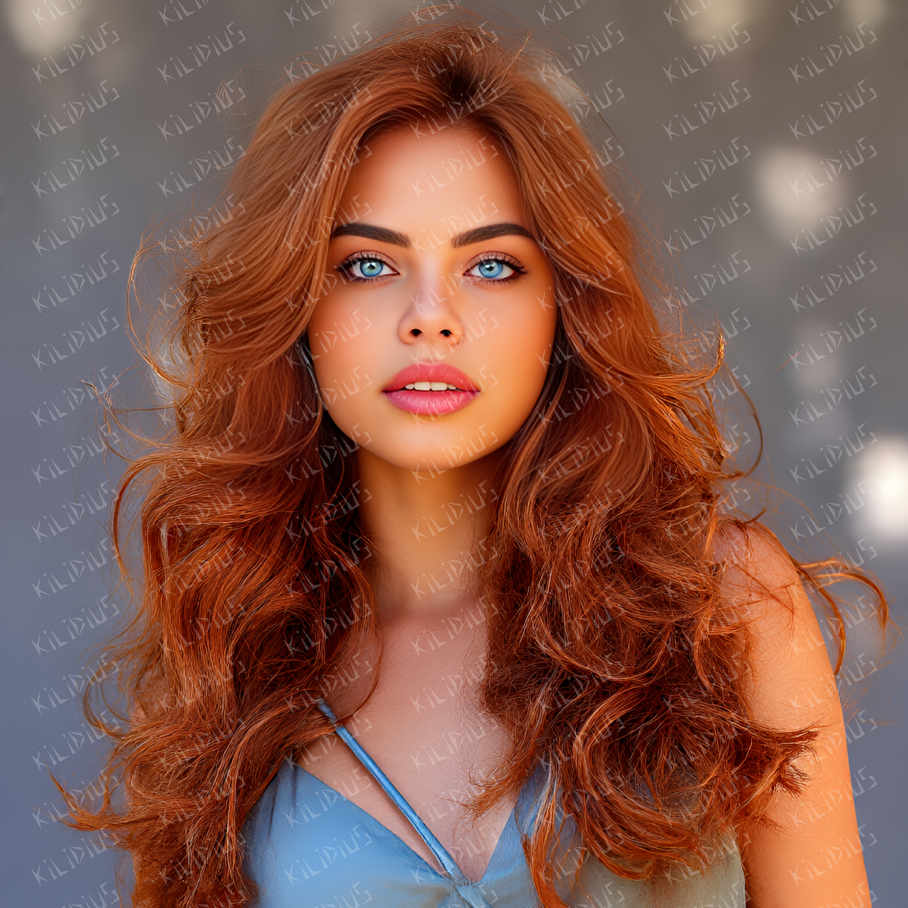 Mira -  Retrato de Beleza Digital de Mulher Ruiva com Olhos Azuis, Elegância Natural e Sofisticação Contemporânea